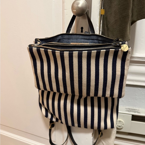 Clare V - RARE - Striped Navy and Cream Flap Backpack - Picture 6 of 6